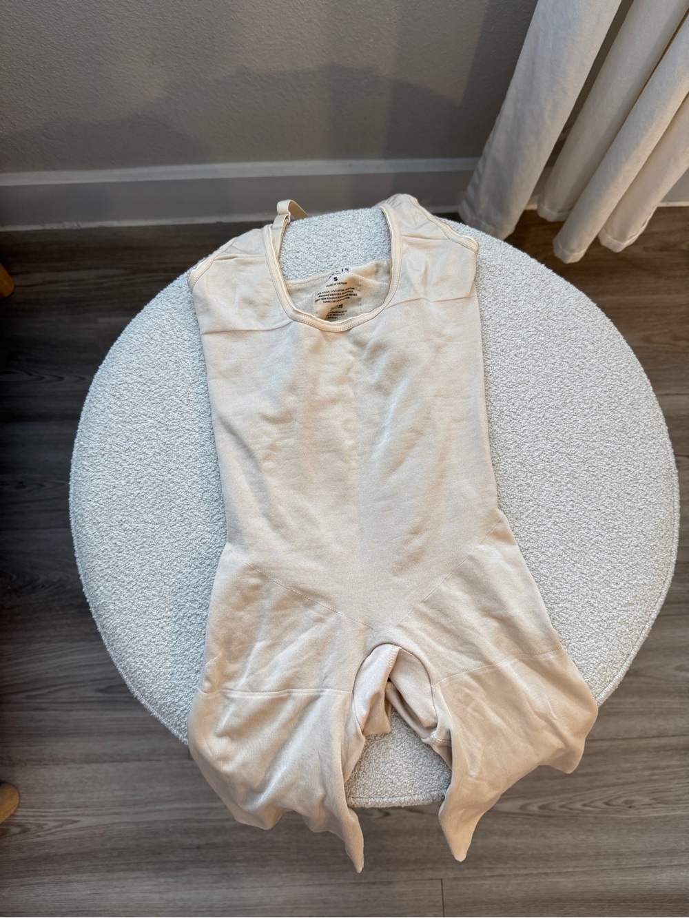 Assets by Spanx Open Bust Mid-thigh Bodysuit Light Beige Shapewear size S